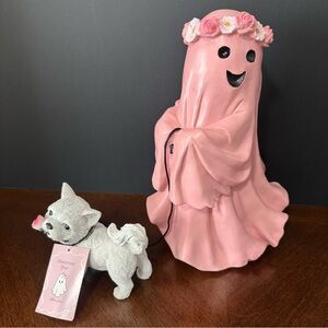 Viral Halloween Flower Pink Ghost Walking Dog
